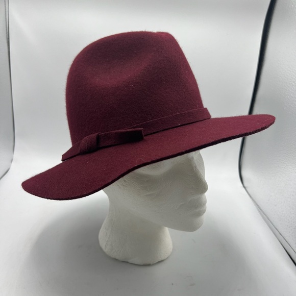 Banana Republic Burgundy Wool Fedora Winter Brim Hat Classic - Picture 2 of 12
